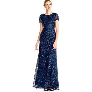 Adrianna Papell Women's Short-Sleeve All Over Sequin Gown size 6